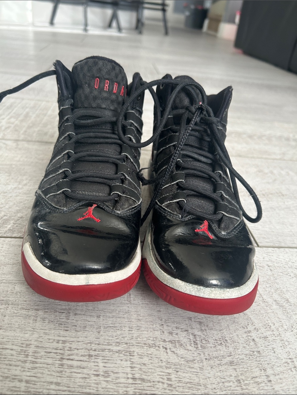 Nike Kids Black and Red High-Top Basketball Sneakers Jordan’s